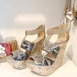 Snakeskin strap wedge heels